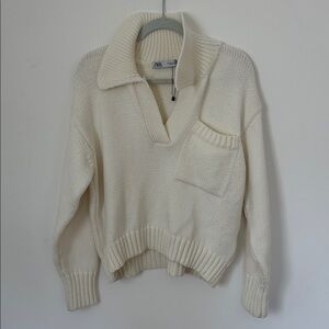 Zara Women's Cream V-Neck Sweater